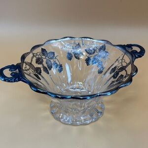 Elegant Blue Glass Bowl with Floral Design
